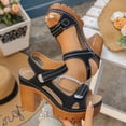 thumbnail image 4 of Women's Heeled Sandals Peep Toe Hook and Loop Summer Slingback Heels Platform Lug Sole Comfy Arch Support Casual Beach Shoes Black Size 7.5, 4 of 6