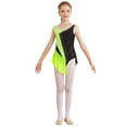 thumbnail image 3 of TiaoBug Kids Girls Figure Skating Dance Dress Sleeveless Sparkly Bodysuit with Hair Band Fluorescent Yellow&Black 6, 3 of 7