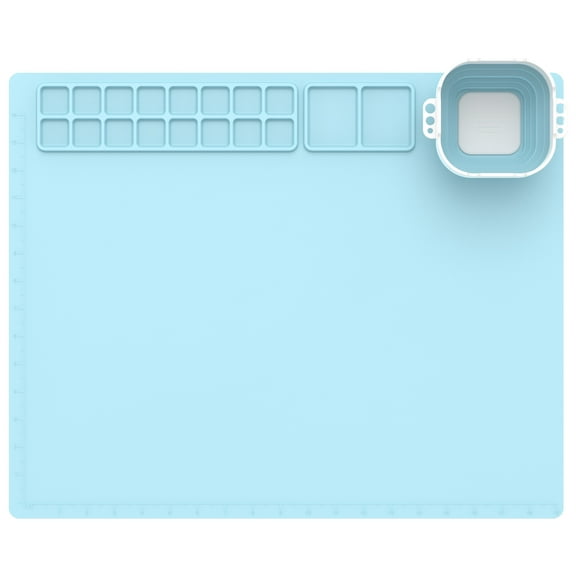 Ikoopy Silicone Painting Mat 20 x 16 inch Large Silicone Artist Mat with Paint Tray and Removable Water Cup Reusable Non Stick Silicone Craft Mat for Painting Resin Casting DIY Creations