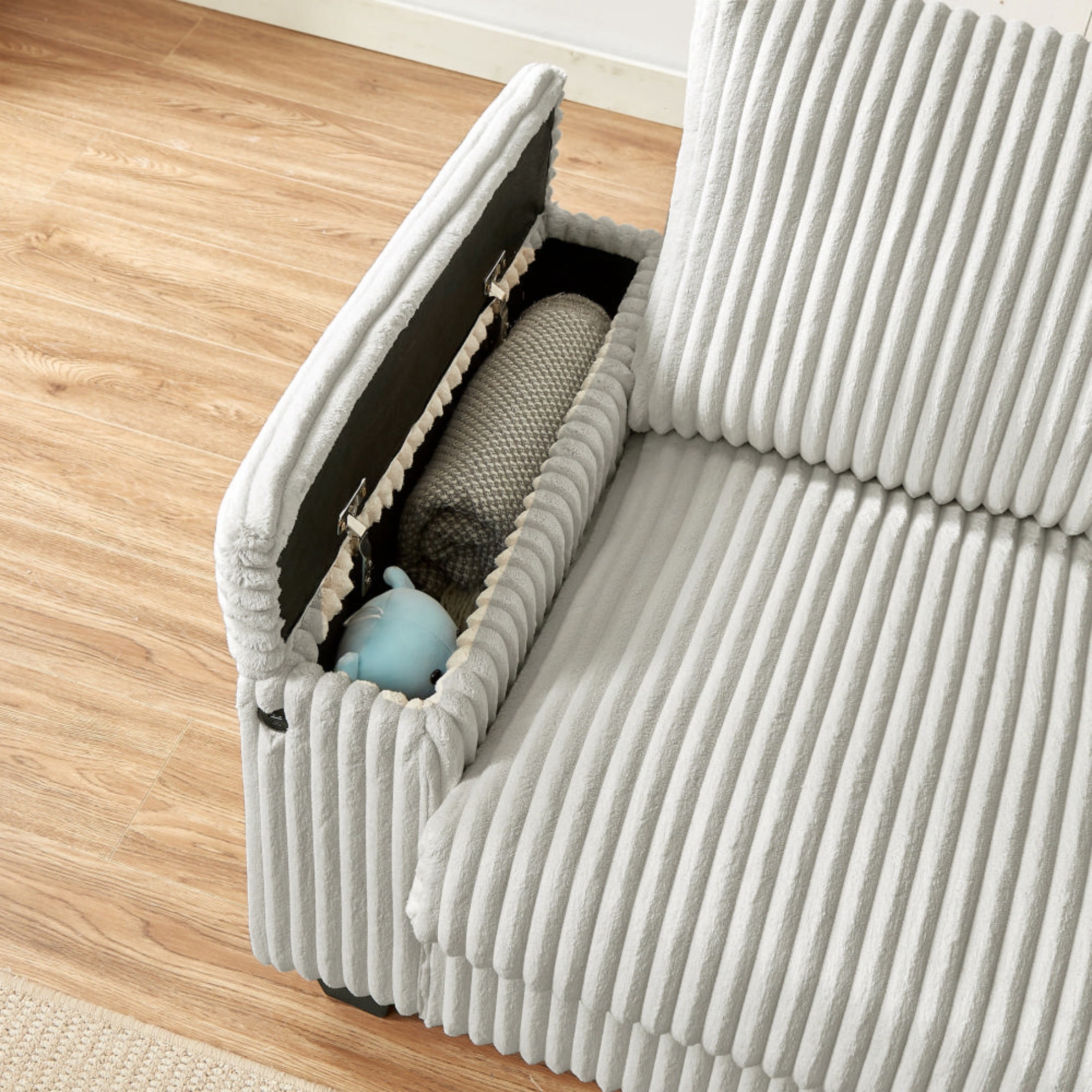 Aukfa 71" Corduroy Loveseat Sofa for Living Room with USB & Hidden Armrest Storage, Beige