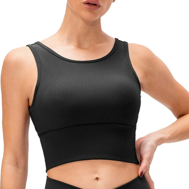 Sujetador deportivo de cuello alto y largo para mujer: sujetador de yoga con espalda cruzada y relleno, top corto sin mangas con sujetador incorporado