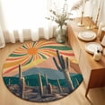 Abstract Color Sun 4ft Non Slip Round Area Rug Cactus Mountain Desert ...