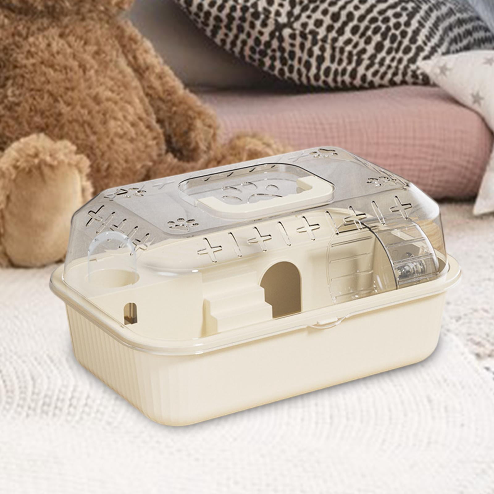 Dualoai Hamster Cage, Hamster Habitat with Handle, with Wheel, Pet Cage for Guinea Pigs, Rice White
