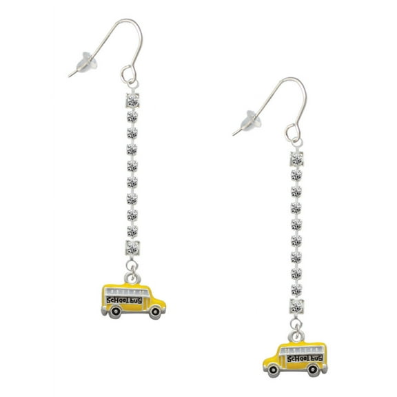 Delight Jewelry Silvertone Yellow School Bus Side - Silver-tone Long Sparkle Dangle French Earrings