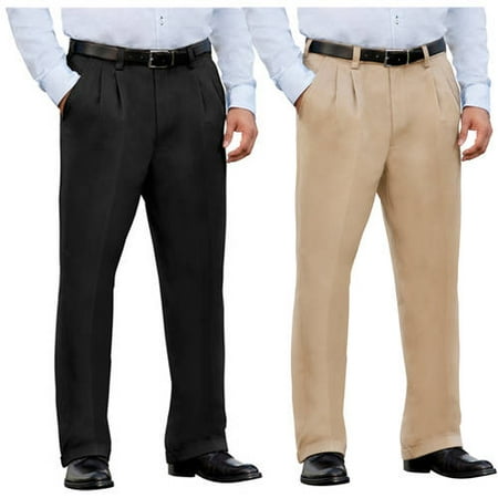 George Mens Premium Pleat Front Khaki Pants, 2 Pack