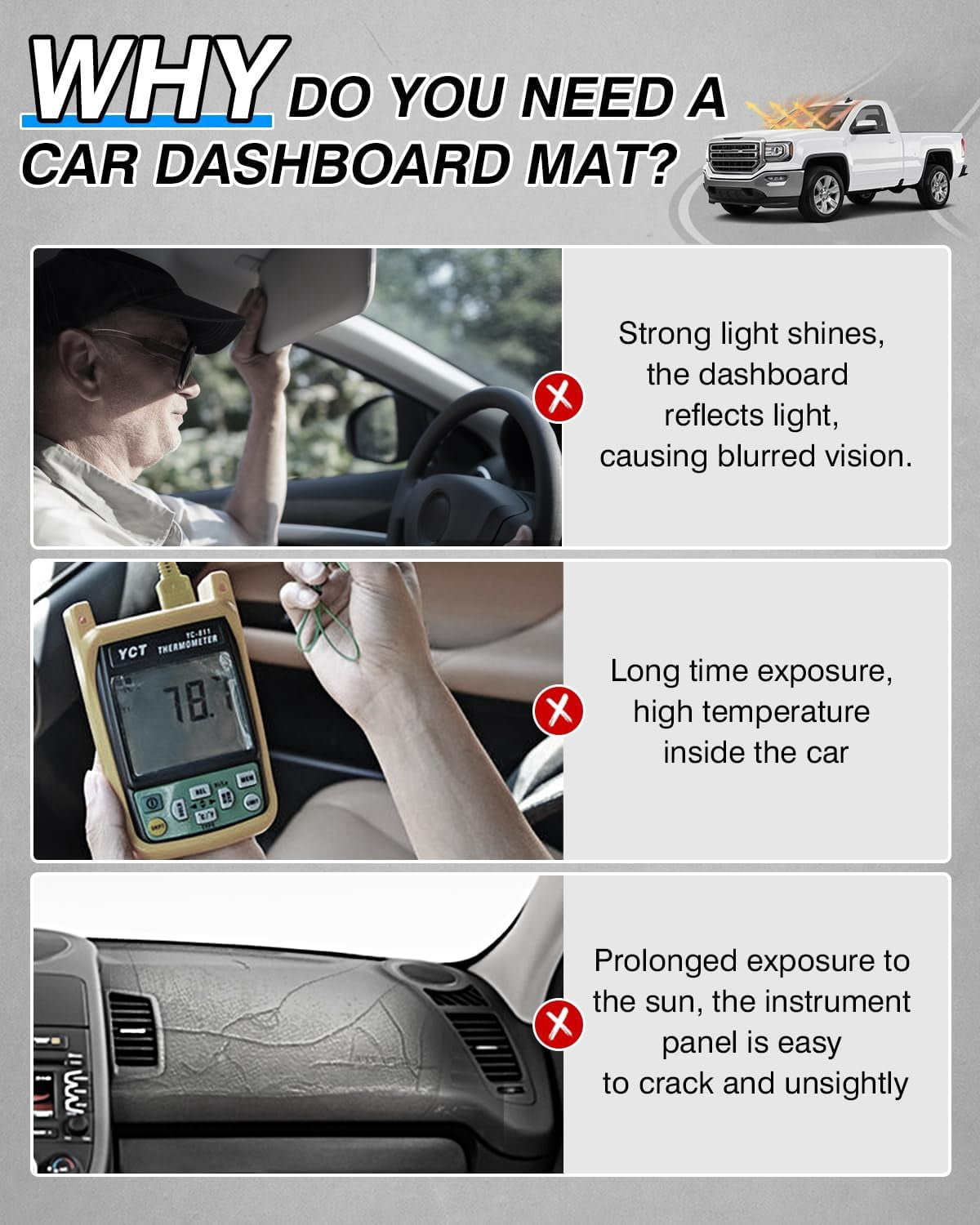 Canvcle Dash Cover Custom Fit for Chevy Chevrolet Silverado/GMC Sierra 1500 2014-2018,Silverado/GMC Sierra 2500HD 3500HD 2015-2019 Accessories Dashboard Cover Mat