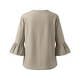 thumbnail image 5 of Womens Gauze Tops Ruffle 3/4 Length Sleeve V Neck Shirts Dressy Casual Blouses Summer Cute Vacation Tops, S, 5 of 7