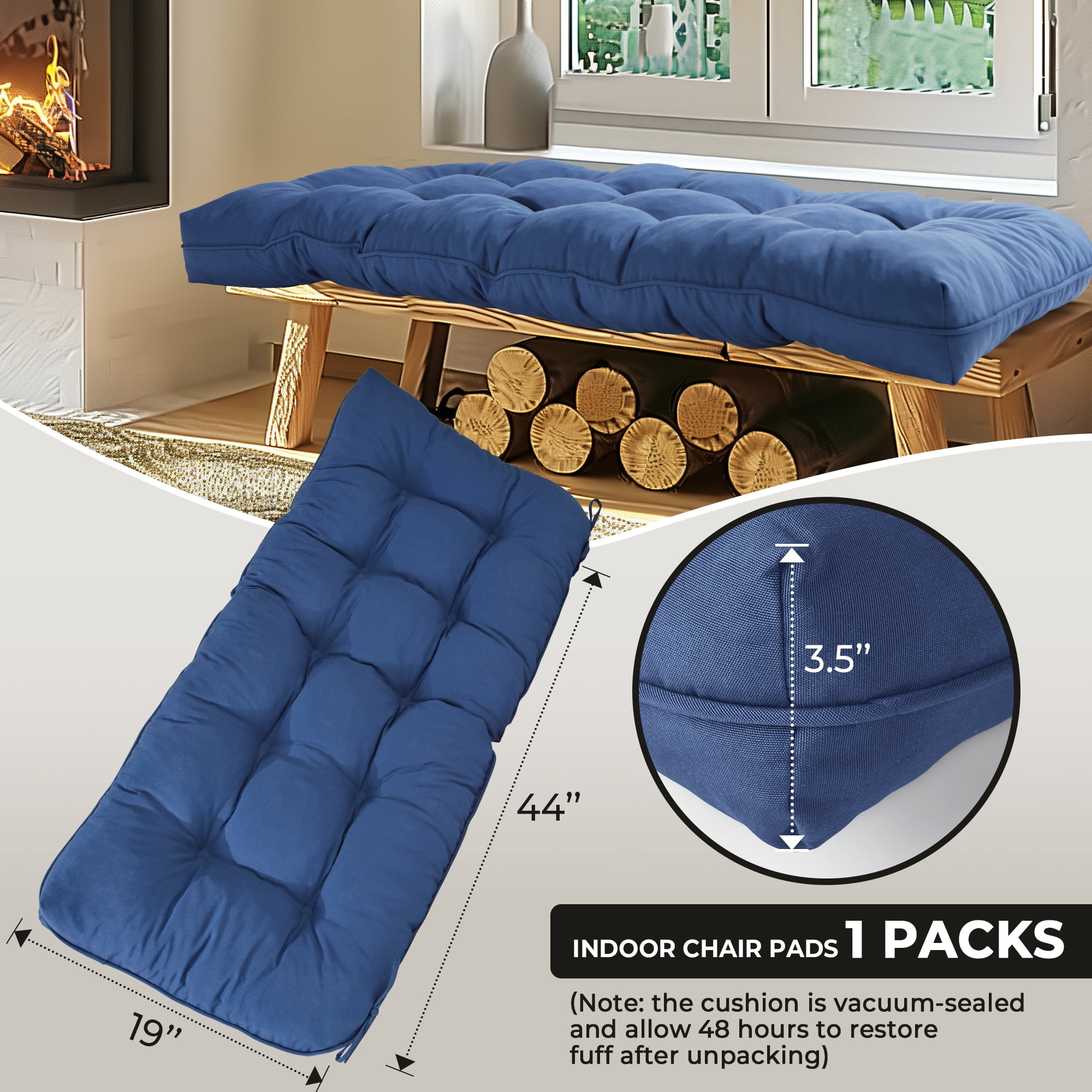 UNIKOME 44.5" x 19" Navy Outdoor Bench Seating Cushion, Water Resistant