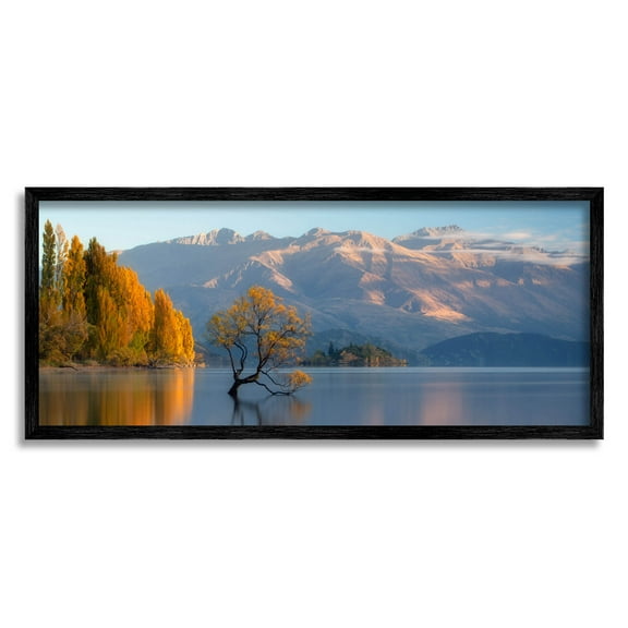 Relaxing Lake Reflection Distant Mountains Landscape Photograph Black Framed Art Print Wall Art