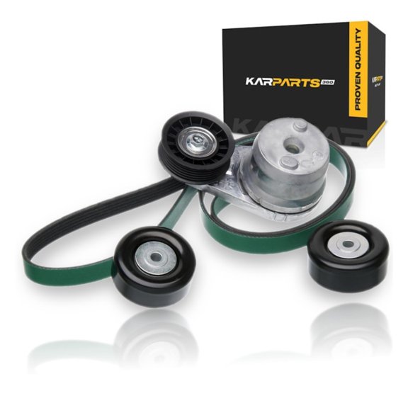KarParts360 For GMC Sierra 2500 2002 2003 2004 Serpentine Belt Drive Component Set | Rubber | Green Belt | Black | Steel/Plastic Pulley