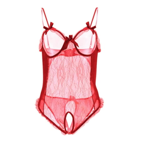 CZSCPDAW Lingerie For Women Sexy Lace Plus Size Underwear Pajamas Women Sexy Lingerie Teddy Bodysuit Women s Fun Underwear Transparent Sexy Lace Silver Silk Bodysuit Bowknot Open Crotch Pajamas