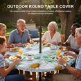 thumbnail image 3 of Round Outdoor Tablecloth with Umbrella Hole and Zipper, Daisy Spring Floral Tablecloth with Elastic Waterproof, Eucalyptus Leaves Watercolor Wooden Patio Table Covers for 31" - 35" Pool Tables, 3 of 9