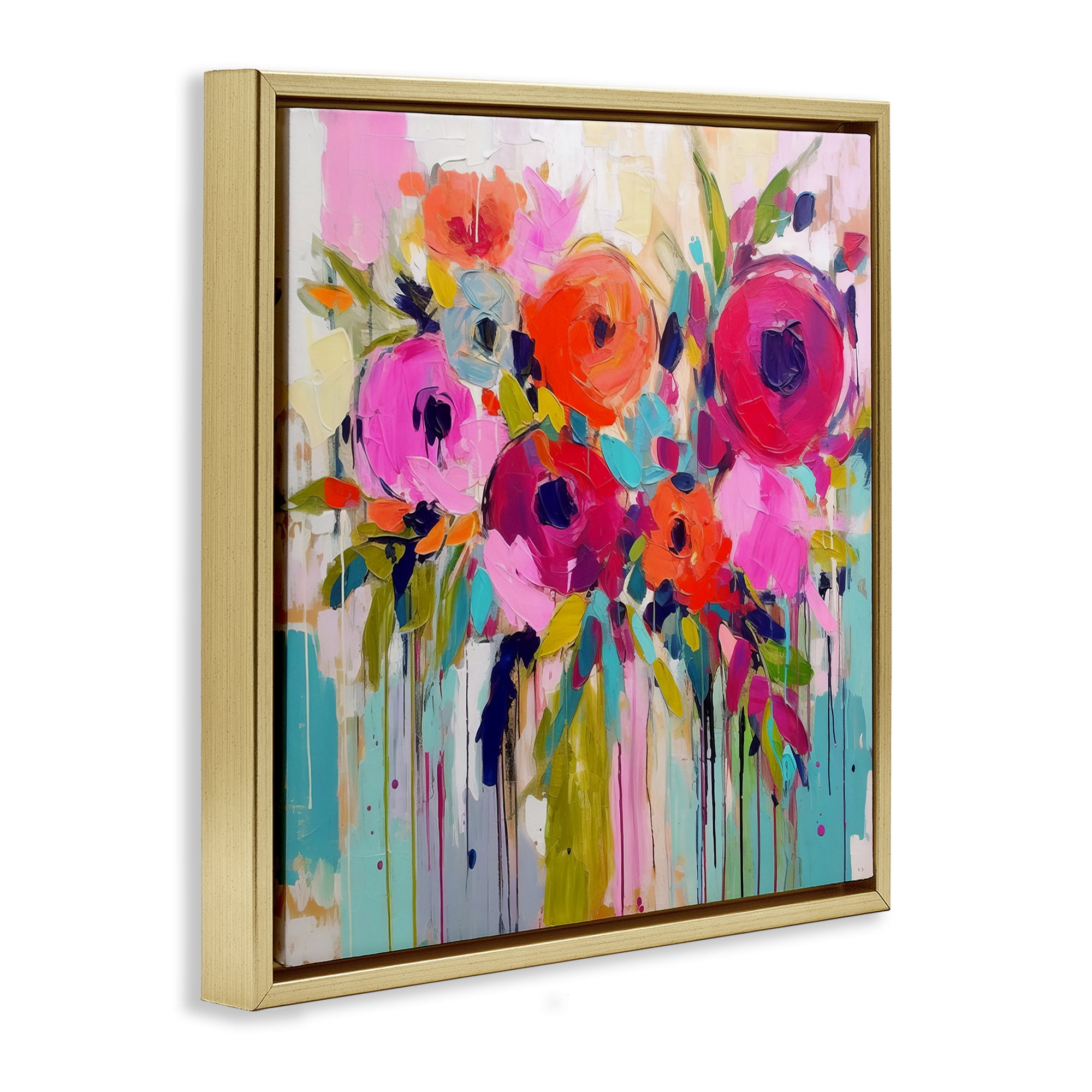 Stupell Industries Bold Drip Roses Plants & Flowers Painting Gold Floater Framed Canvas Art Print Wall Art, 25 x 25