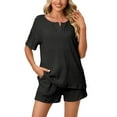 thumbnail image 1 of Lucakuins, conjunto de pijamas de 2 piezas para mujer, camisetas de manga corta de Color sólido y pantalones cortos elásticos, ropa de dormir suave para dormir, ropa de salón Lucakuins moda, 1 of 5