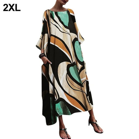 

BESTHUA Women s Dress Round Neck Long Sleeve Midi Skirt Ladies Printed Polyester Fiber Dress