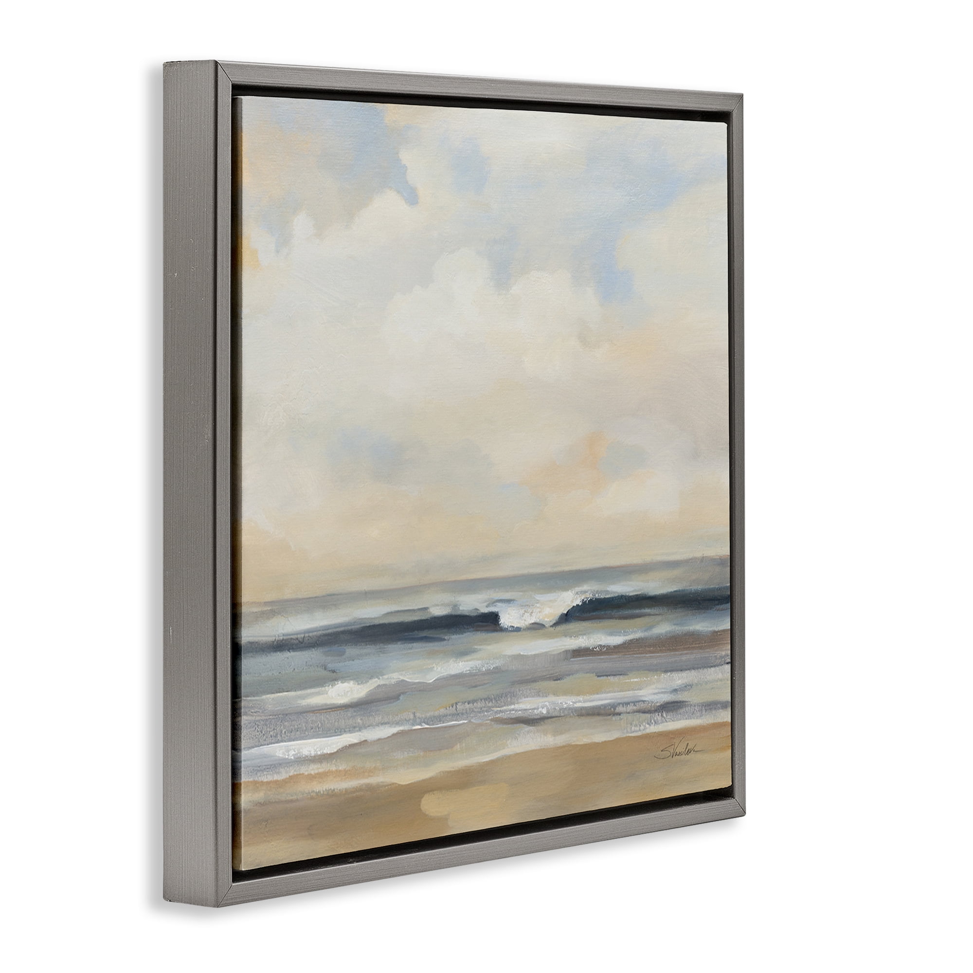 Stupell Industries Misty Haze Shoreline Nautical & Beach Painting Gray Floater Framed Canvas Art Print Wall Art, 25 x 25