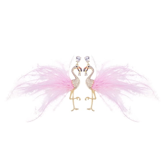 Trendy Flamingo Feathers Earrings Crystals Accent Stylish Women Jewelry