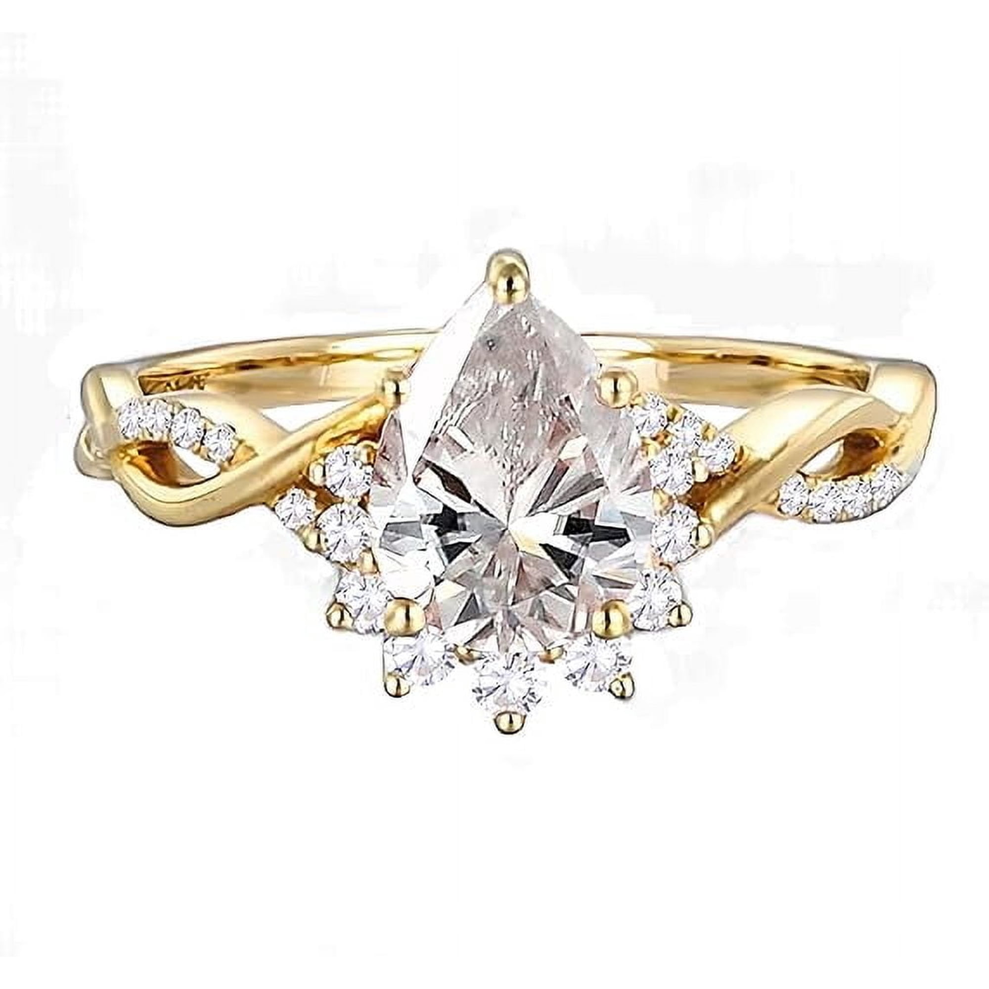 Jewelerix 18K Gold 1.50 CT Pear Cut Engagement Ring with Real Diamond for Women Birthstone Wedding Promise Rings for Her