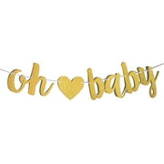 Fecedy Gold Glittery Letters OH BABY With Heart Banner for Baby shower