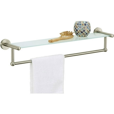 Satin Nickel Glass shelf with Towel Bar