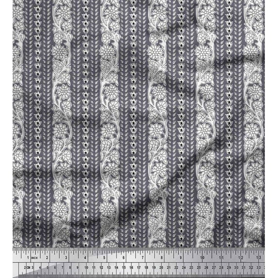 Soimoi Poly Georgette Fabric Leaves & Floral Block Fabric Prints by Yard 52 Inch Wide