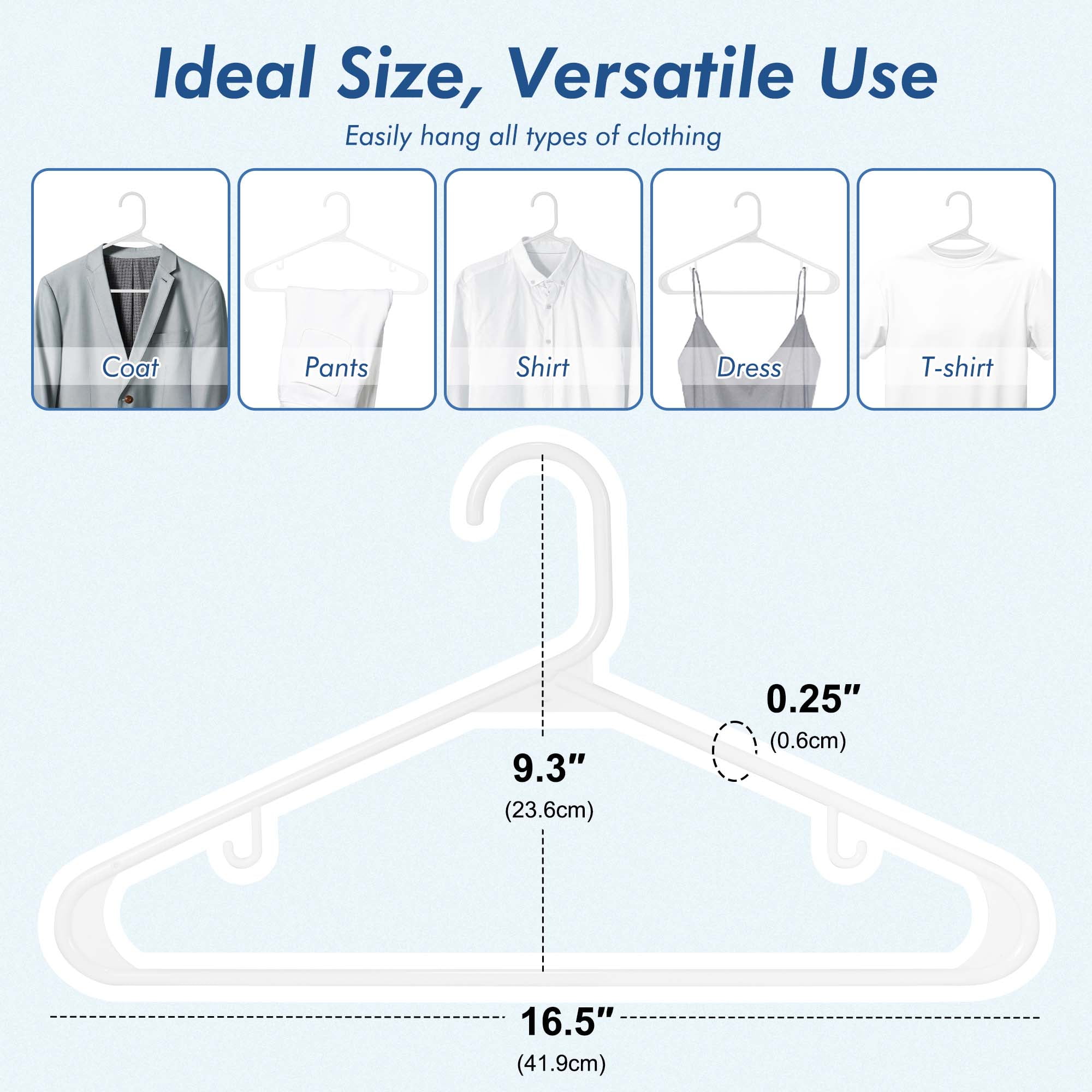 ACSTEP Plastic Clothes Hangers,100 Pack Standard Plastic Hangers,Non Slip Heavy Duty Hangers for Coats, Pants & Dress Clothes(White)
