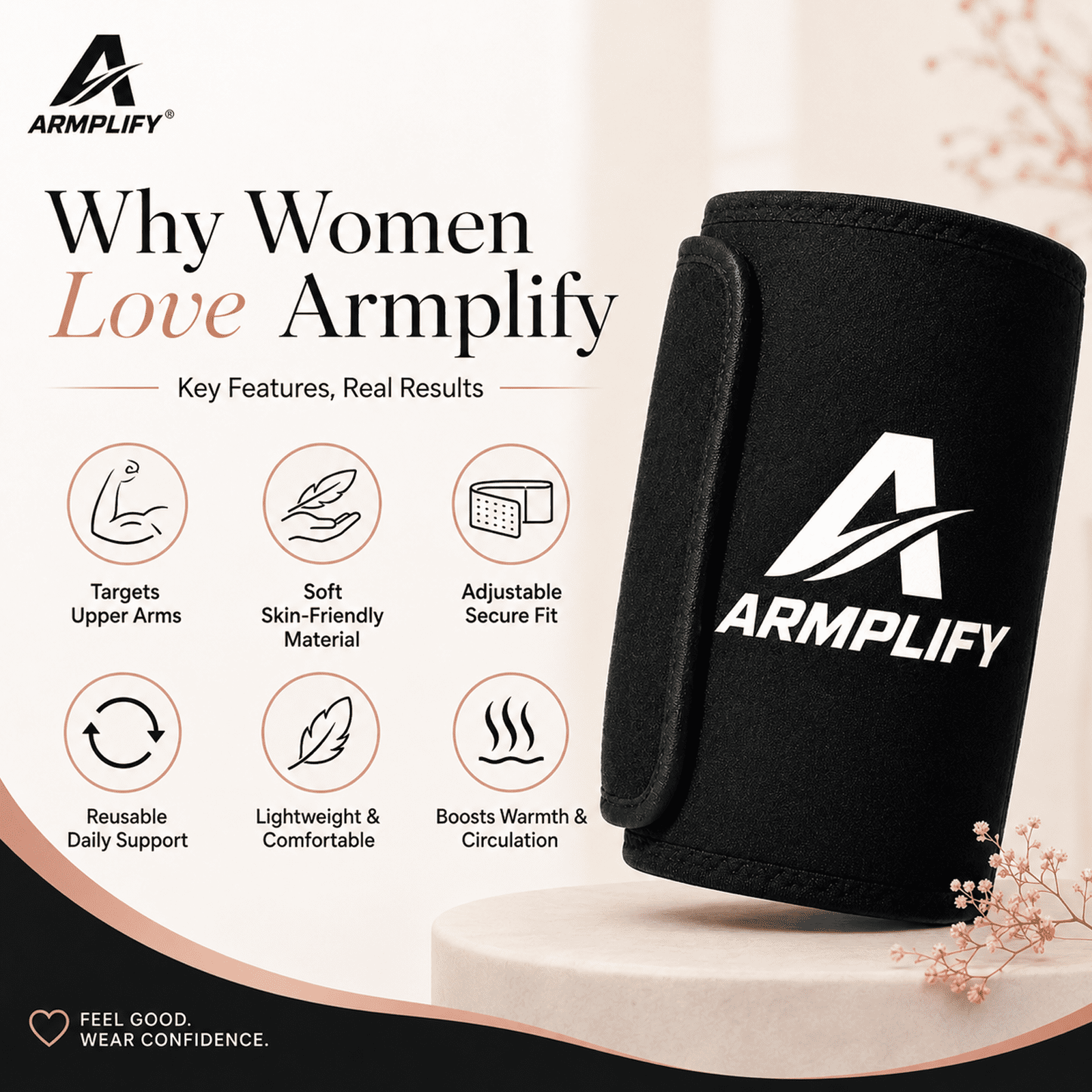 Armplify Arm Bands, Amplify Arm Sleeves, Arm Sweat Bands for Women & Men for Workout Sport A Pair