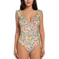 thumbnail image 2 of Yiaed Watercolor Wildflowers Print Women's Ruffled One Piece Swimsuit V Neck Swimwear Slimming Monokini for Woman-Small, 2 of 8