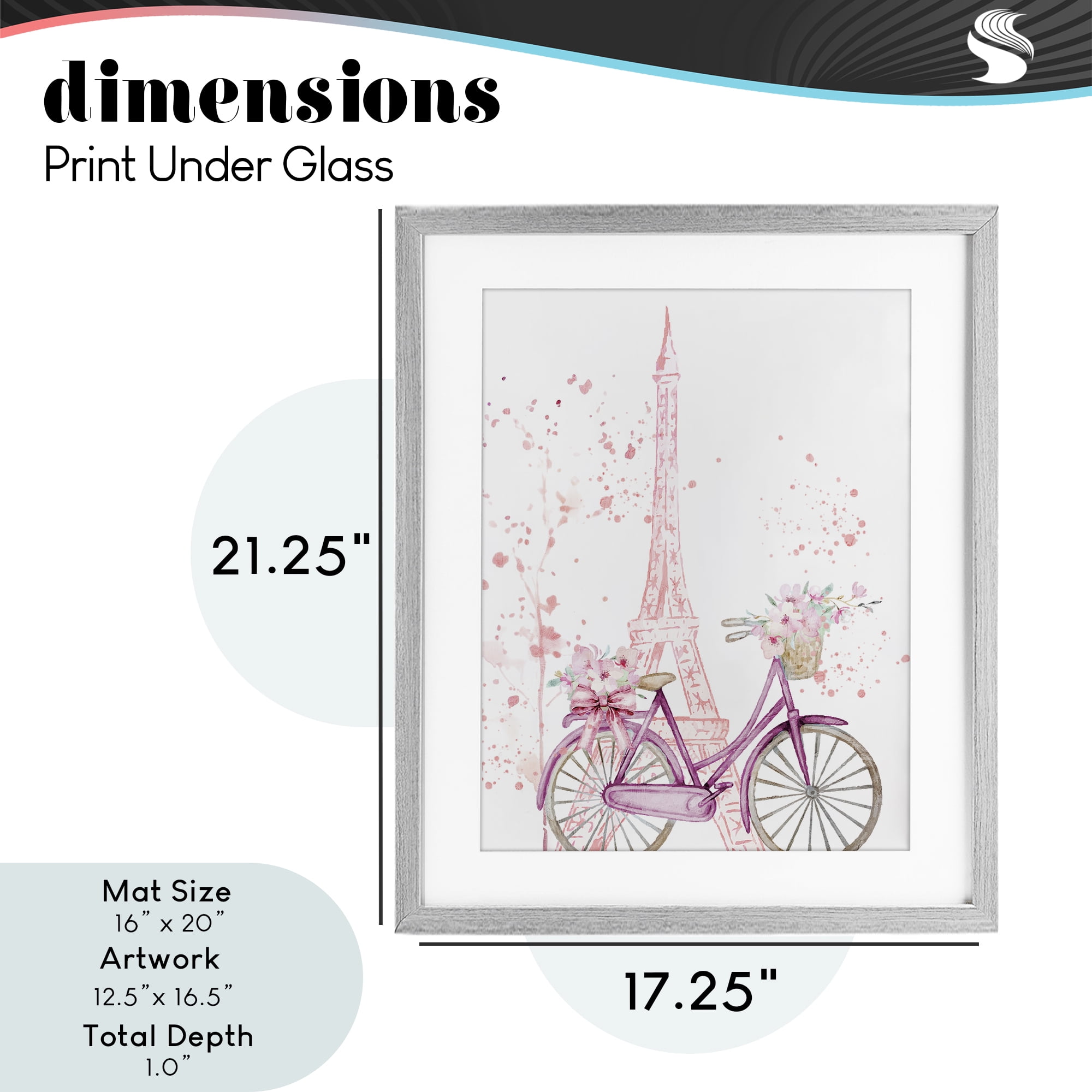 Parisian Bicycle & Modern Splatter Gray Framed Print Under Glass, design by Kim Allen