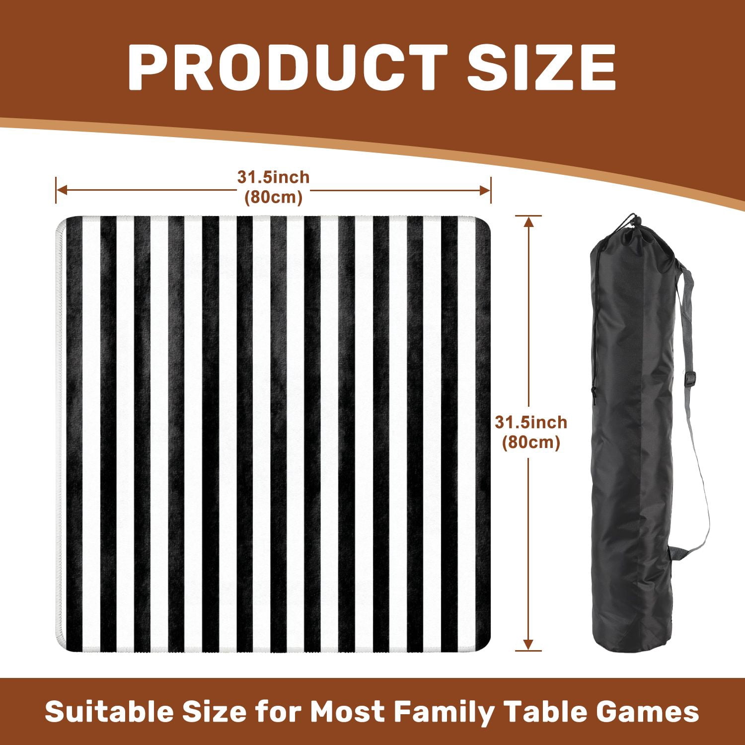 Mahjong Mat 31.5" x 31.5" Seamless black stripes white abstract hand Non-Slip Noise Reduction American Mahjong Tiles Table Cover for Dominoes Poker Card Board Games Gift