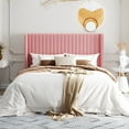 thumbnail image 6 of Einfach Upholstered Bed Frame with Wingback Headboard, Vertical Tufted, Velvet Finish, Queen, Pink, 6 of 8