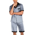 thumbnail image 4 of Ekouaer Men Satin Silk Pajamas Set with Pockets Sleepwear Shorts Satin Summer Loungewear 2 Piece Button Down Set, 4 of 6