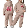 thumbnail image 2 of MAIHAN-Girls 2 Piece Outfits Toddler Girls Bow & Cherry Print Sweatshirts Sweatpants Set School Outfits Girl Clothes Fall Winter Hoodie & Pants Sets(Khaki2,2-3Years), 2 of 8