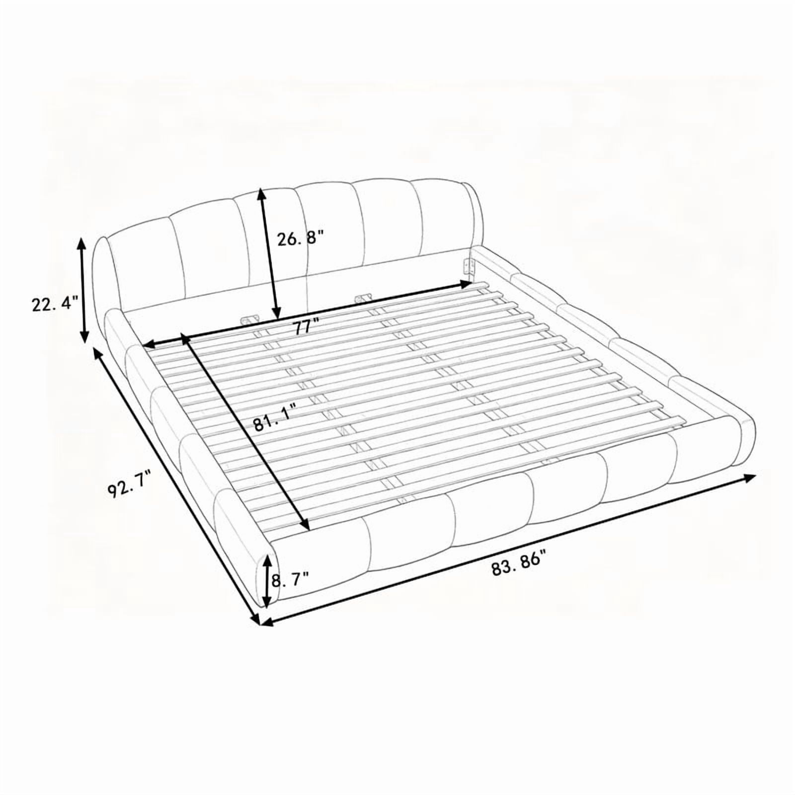 Queen/King Size Upholstered Platform Bed Frame, No Box Spring Required Low Profile Floor Bed with Padded Headboard & Footboard