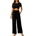 thumbnail image 2 of INSPIRE CHIC 2 Piece Outfits for Women's Shrot Sleeve Front Twist Top Wide Leg Pants Lounge Sets Tracksuits XL Black, 2 of 5