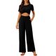 thumbnail image 2 of INSPIRAR CHIC Conjuntos de 2 Piezas para Mujeres, Top de Manga Corta con Torcedura Frontal y Pantalones Anchos, Conjuntos de Lounge, Trajes XS Negro, 2 of 5