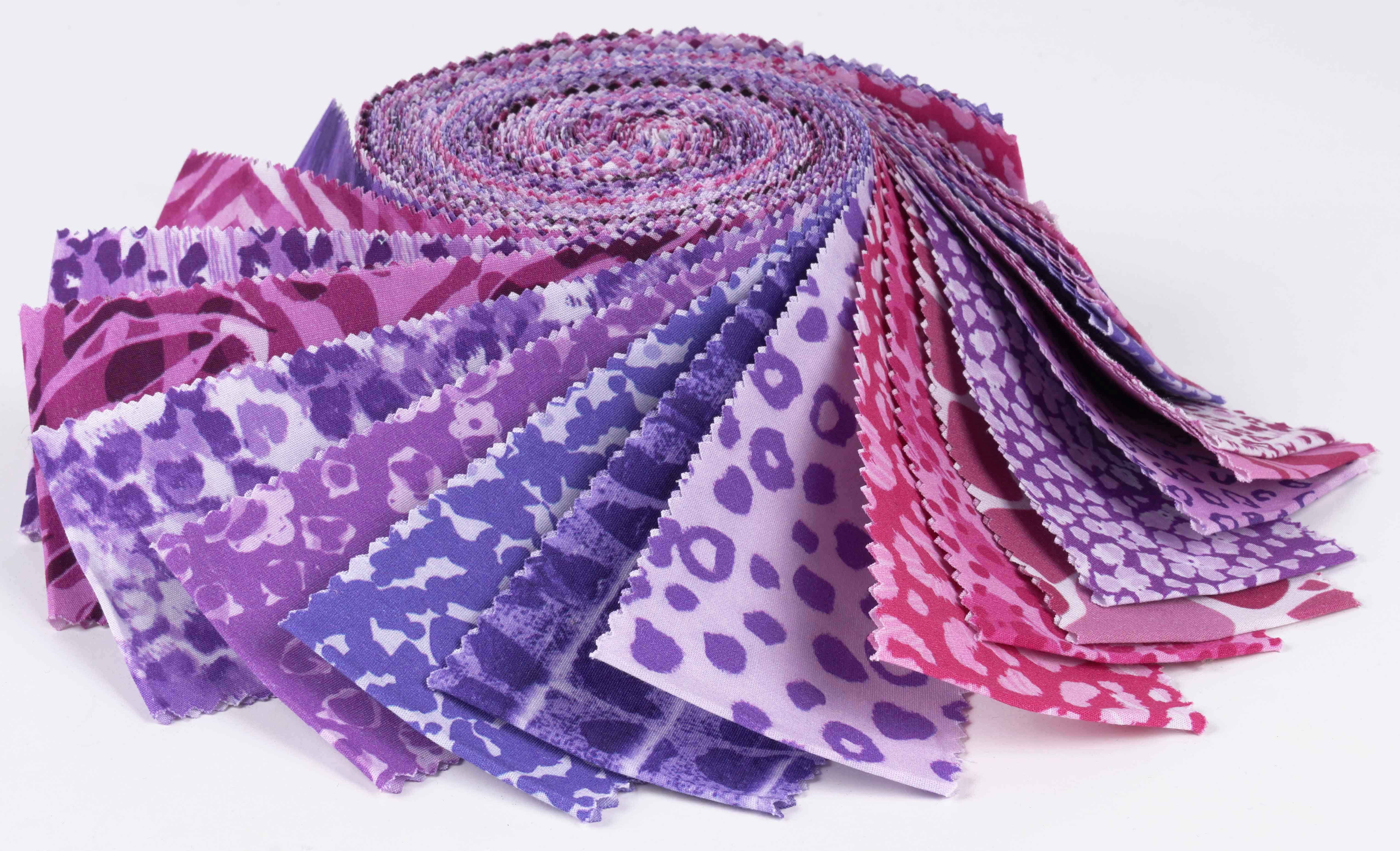 Soimoi 40Pcs Animals Print Cotton Precut Fabrics For Quilting Craft Strips 2.5x42inches Jelly Roll - Purple