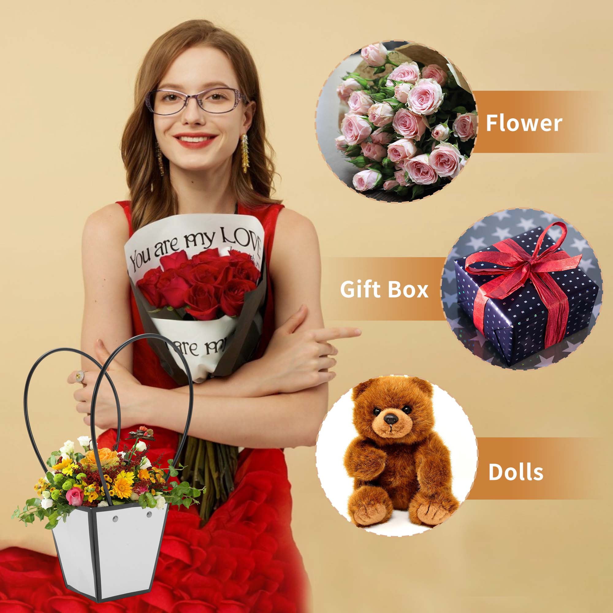 Unique Bargains 10Pcs Floral Bags Bouquet Bag with Handle White 5.12" x 3.74" x 5.91"