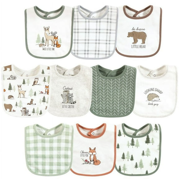 Hudson Baby Unisex Baby Cotton Bibs, Forest Animals, One Size