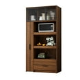 thumbnail image 4 of OMCHOM 70.87" Tall Kitchen Pantry Cabinet - Freestanding Food Hutch with Pull-Out Shelves, 1 Drawer & Aluminum Frame Glass Door, Microwave Stand, for Dining Room Walnut, 4 of 9