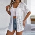 thumbnail image 6 of Women's Cardigans Ladies Hollowed Out Short Sleeved Knitted Cardigan Vacation Sun Shirt Sun Shirt Women White, 6 of 7