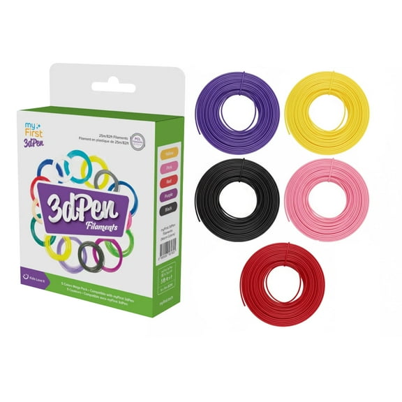 myFirst 3dPen Make PLA Filaments - Warm Color 5-pack, 1.75mm Diameter, 5 Colors (Red, Pink, Yellow, Black, Purple)