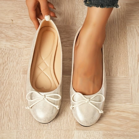 

Women s Bowknot Decor Lightweight & Comfortable Flat Shoes - Slip On Shallow Mouth Casual Shoes