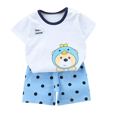 

Fesfesfes Toddler Boys Baby Girls Kids Outfit Child Tshirt Sets Short Sleeve Shirts and Shorts Suits Cute Cartoon Pattern Casual Tee Sets Clearance
