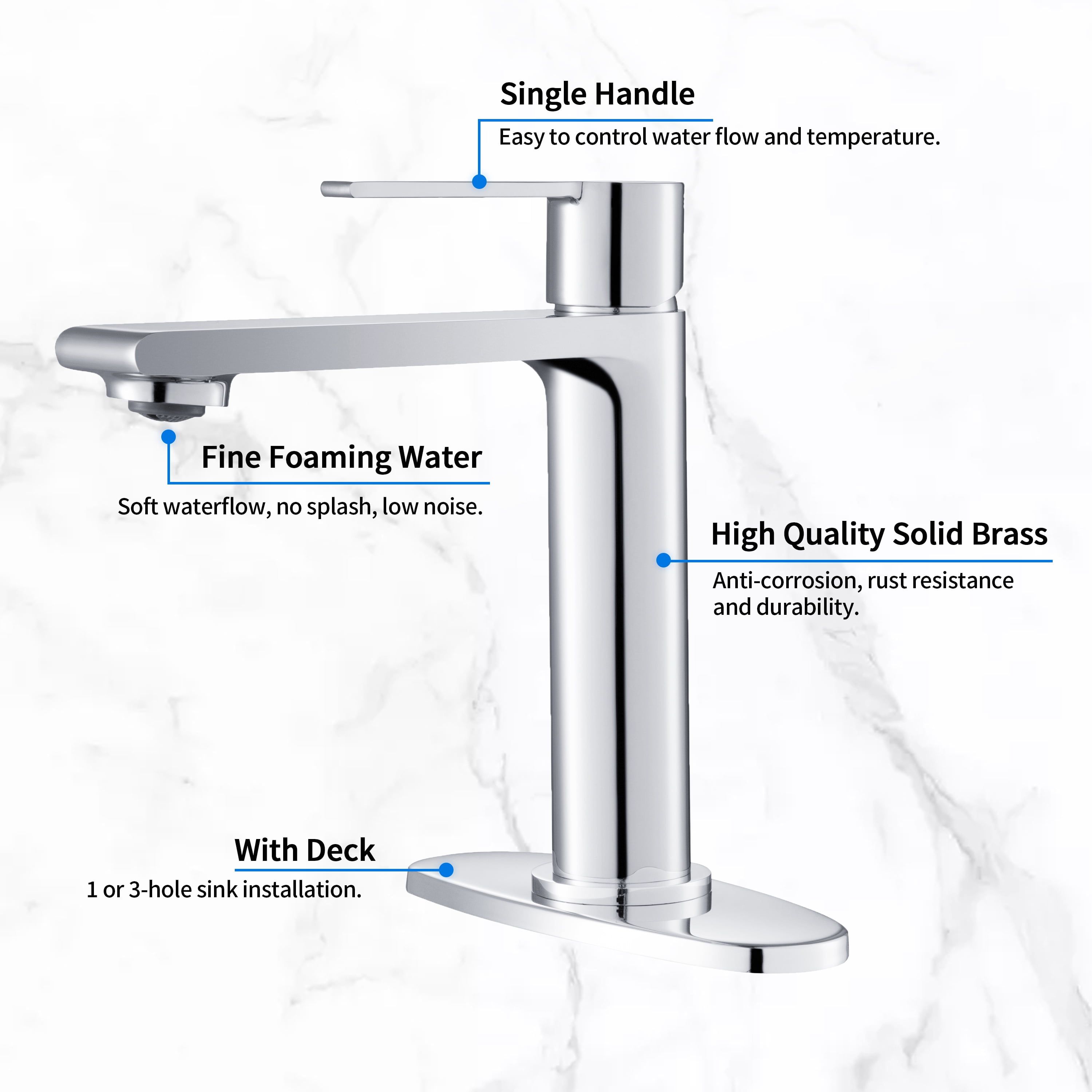 Casta Diva Chrome Single Handle Bathroom Sink Faucet for 1 Hole Sink, Brass Vanity Faucet incl. Deckplate