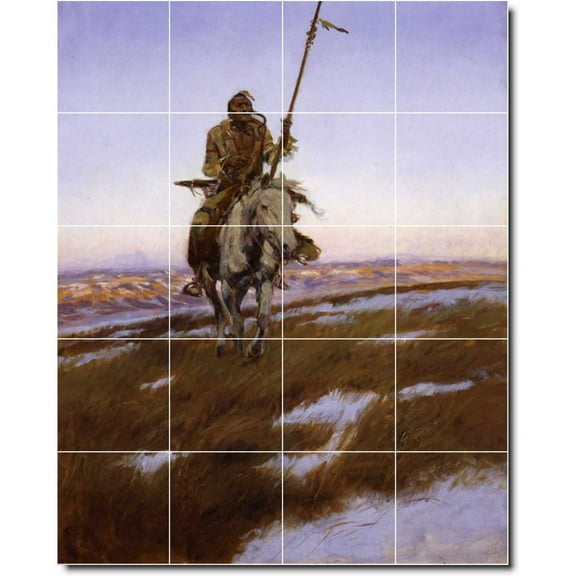 Ceramic Tile Mural-Charles Russell Indians Custom Tile Mural 12. 17" w x 21.25" h using (20) 4.25 x 4.25 ceramic tiles