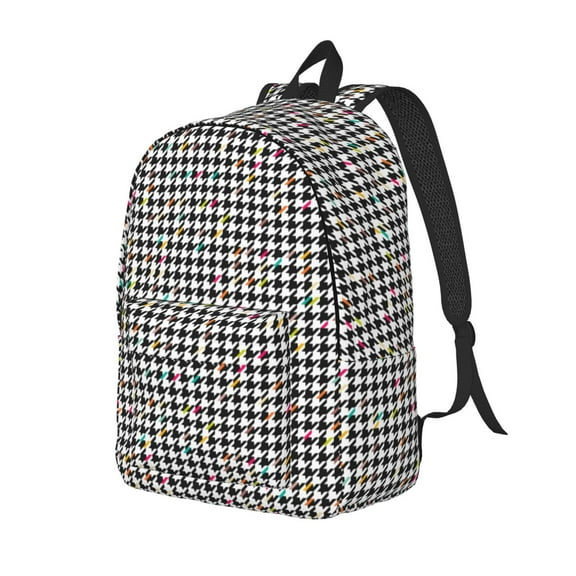 Ratiio Black And White Houndstooth Print Canvas Backpack for Women & Men Retro Aesthetic Rucksack Basic Backpack for High School/College Students Travel Laptop Bag