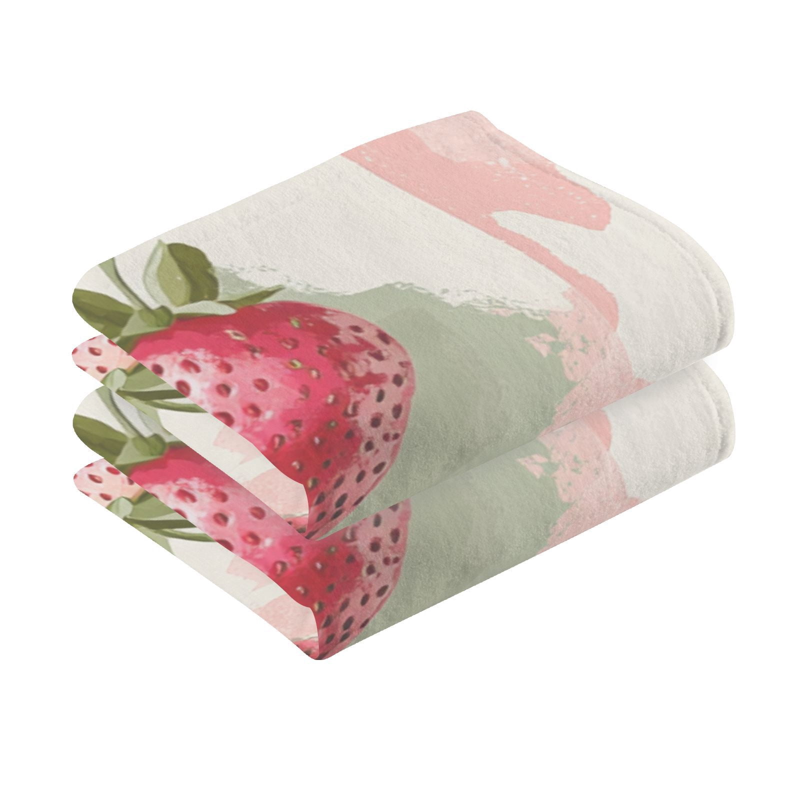 Pink Straberrys in Grids Hand Towels Cotton Bath Towels Large Face Towels Absorbent for Bathroom 2 Packs