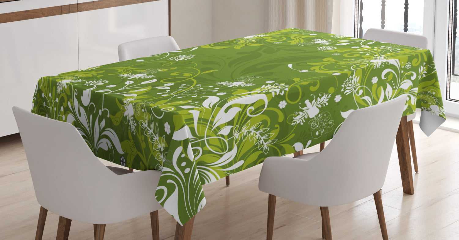 Green Branch and Leaves Rectangle Tablecloth 60 X 90 Heavy Duty Vinyl Table Cloth Fabric Table Cover for Kitchen Dining Room Party Home Decor