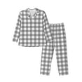 thumbnail image 1 of Balery Gray Checkboard Pijama para Hombre de Dos Piezas con Manga Larga, Conjunto de Dormir y Descanso Suave con Bolsillos-Large, 1 of 7